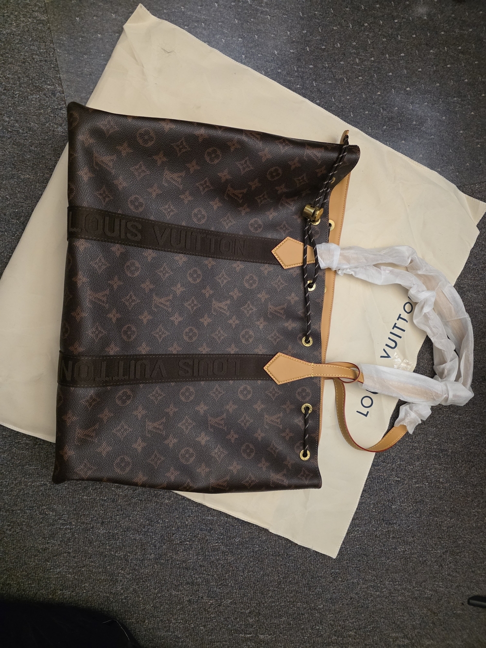 Brown Monogram Canvas Tote with Tan Trim